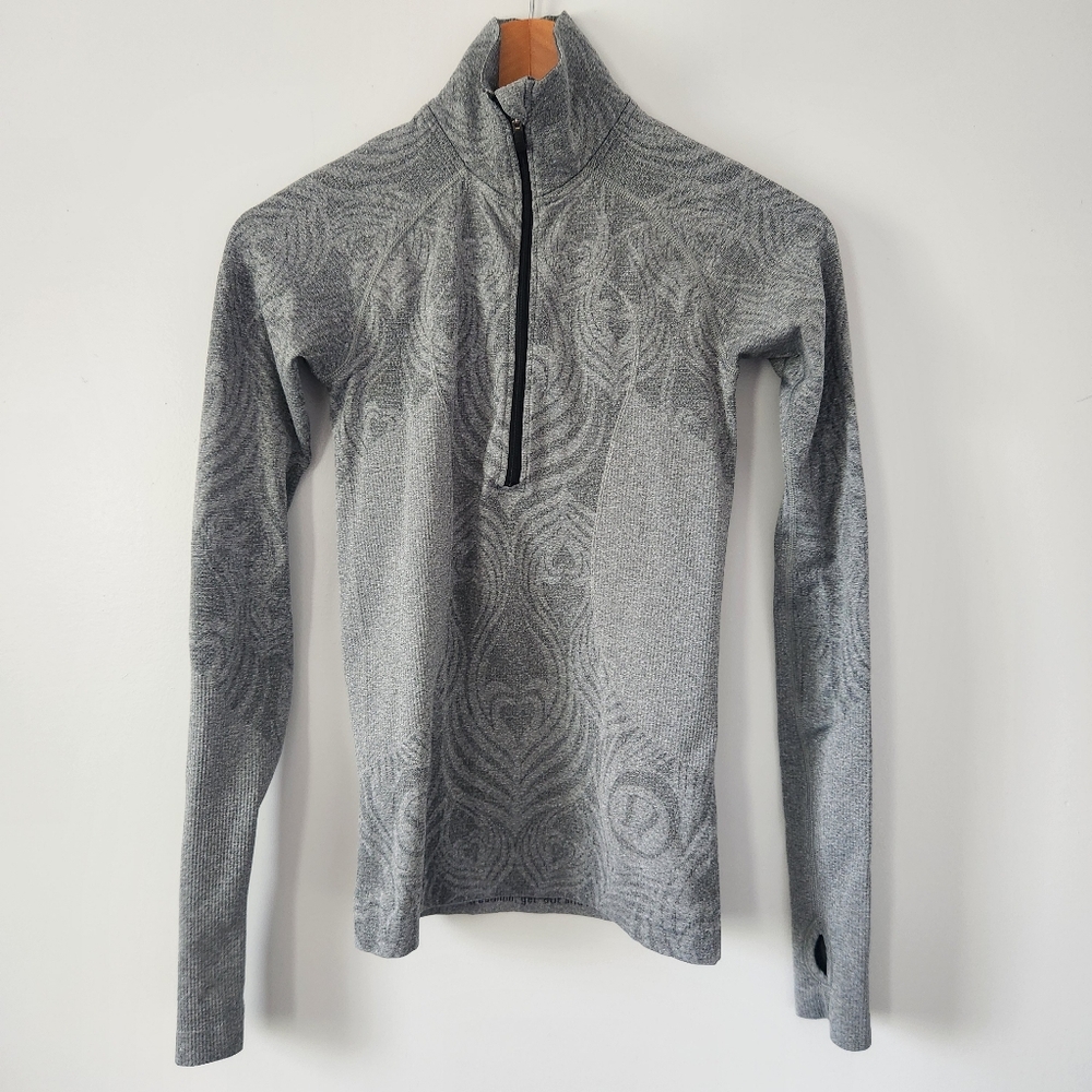 lululemon athletica Gray Swiftly Long Sleeve 1/3 Zip Floral Details